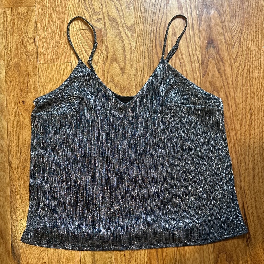 Express Gray Metallic Black Camisole Top